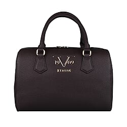 19V69 ITALIA by Alessandro Versace Litchi Pattern Bowling Bag with Detachable Shoulder Strap and Zipper Closure (Size 29x15x18Cm) - Brown