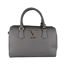 19V69 ITALIA by Alessandro Versace Litchi Pattern Tote Bag with Detachable Shoulder Strap and Zipper Closure (Size 29x15x18 Cm) - Grey