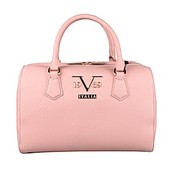 19V69 ITALIA by Alessandro Versace Litchi Pattern Bowling Bag with Detachable Shoulder Strap and Zipper Closure (Size 29x15x18 Cm) - Pink