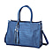 Genuine Leather Crocodie Pattern Covertible Bag with Tassels and Shoulder Strap - Navy