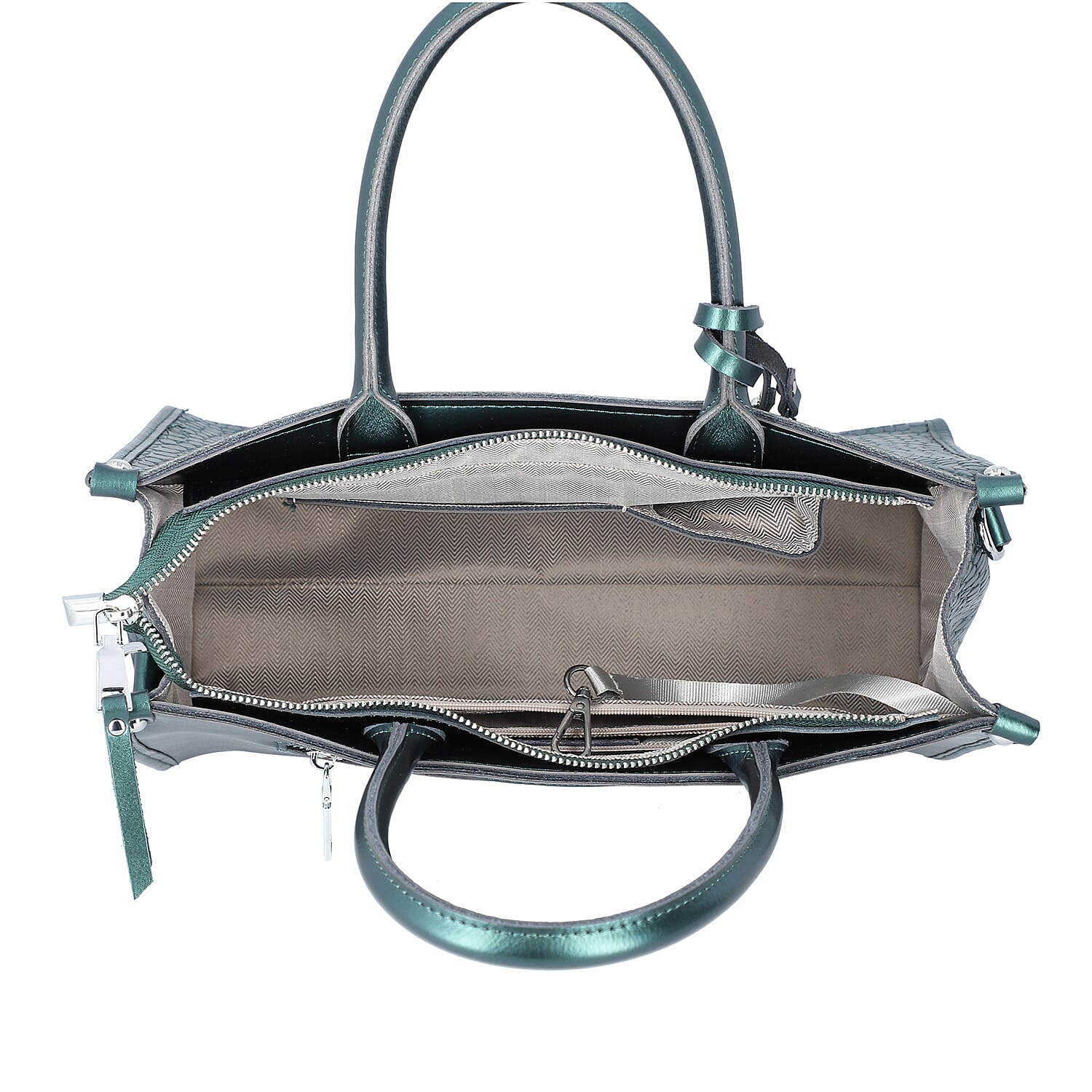 100% Genuine Leather Crocodile Pattern Covertible Bag with Tassels and Shoulder Strap (Size 34x25x14 Cm) - Olive Green