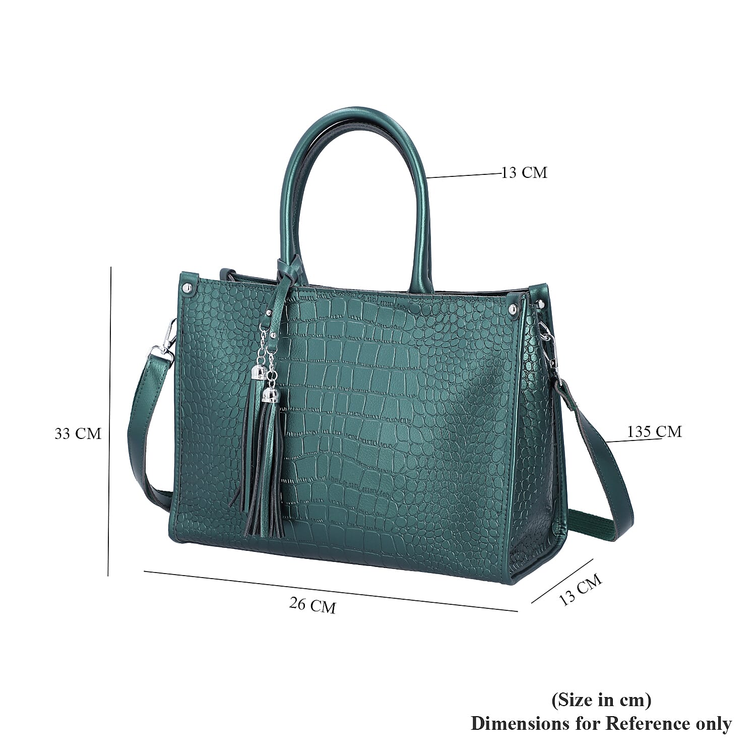 100% Genuine Leather Crocodile Pattern Covertible Bag with Tassels and Shoulder Strap (Size 34x25x14 Cm) - Olive Green