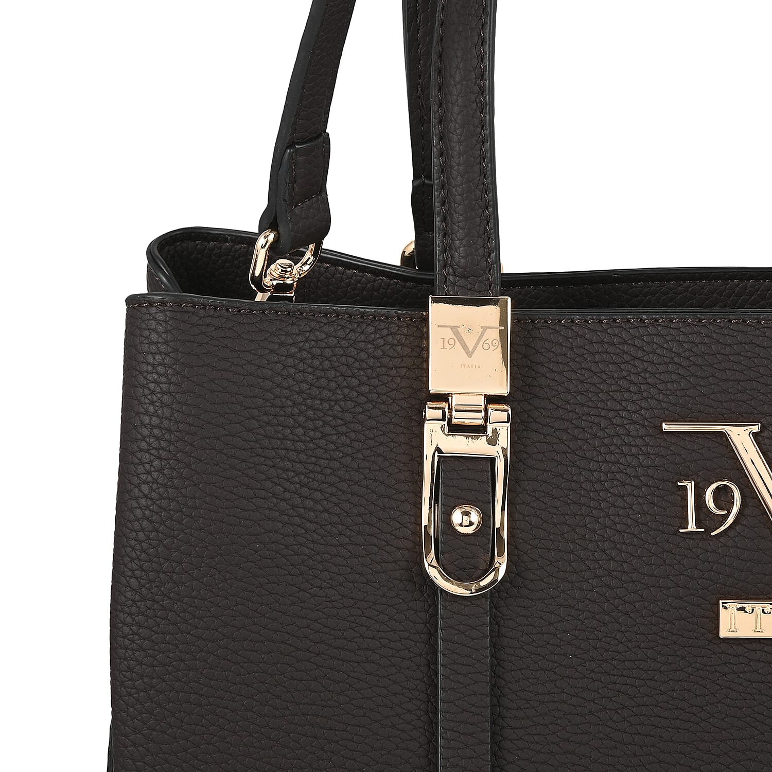 19V69 ITALIA by Alessandro Versace Litchi Pattern Handbag with Detachable Shoulder Strap and Zipper Closure (Size 33x11x22 Cm) - Black