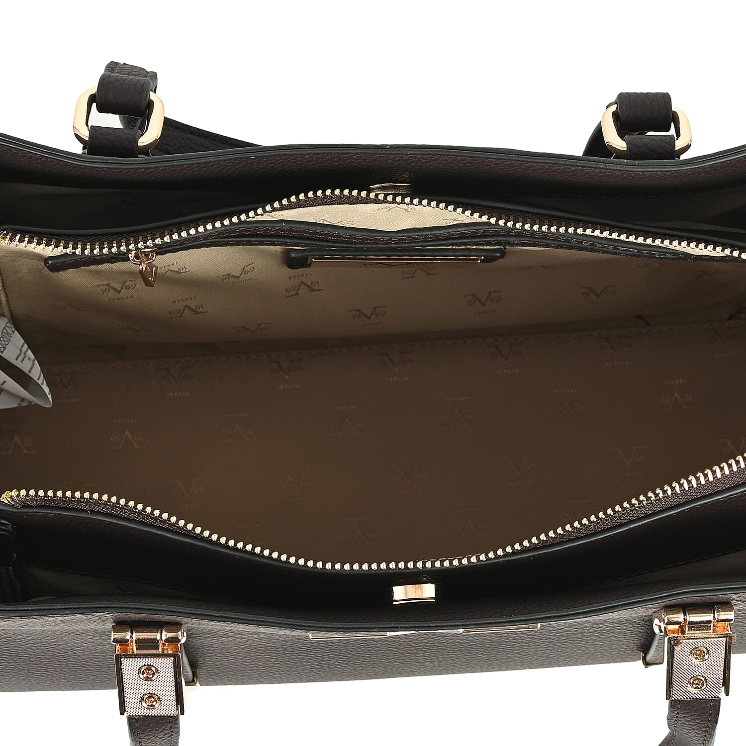 19V69 ITALIA by Alessandro Versace Litchi Pattern Handbag with Detachable Shoulder Strap and Zipper Closure (Size 33x11x22 Cm) - Black