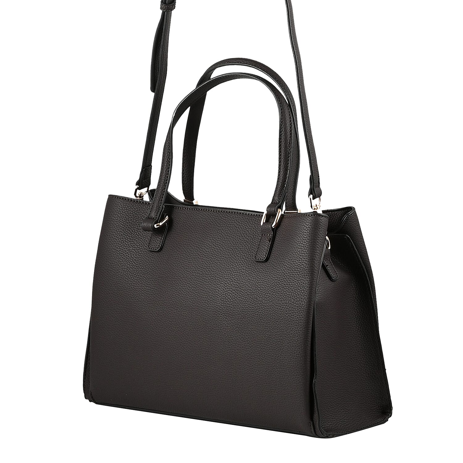 19V69 ITALIA by Alessandro Versace Litchi Pattern Handbag with Detachable Shoulder Strap and Zipper Closure (Size 33x11x22 Cm) - Black