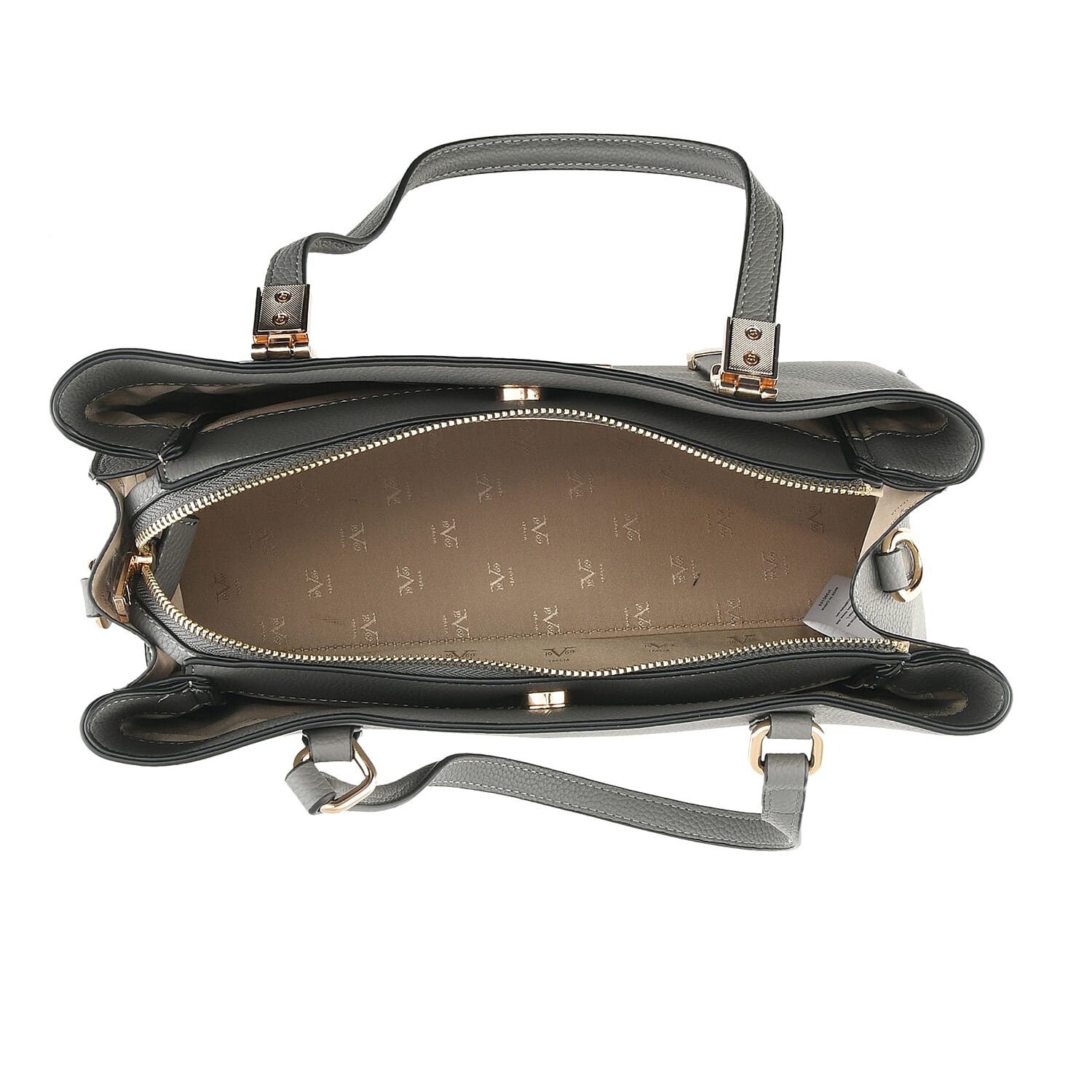 19V69 ITALIA by Alessandro Versace Litchi Pattern Handbag with Detachable Shoulder Strap and Zipper Closure (Size 33x11x22 Cm) - Grey