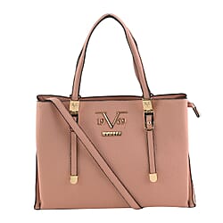 19V69 ITALIA by Alessandro Versace Litchi Pattern Handbag with Detachable Shoulder Strap and Zipper Closure (Size 33x11x22 Cm) - Pink