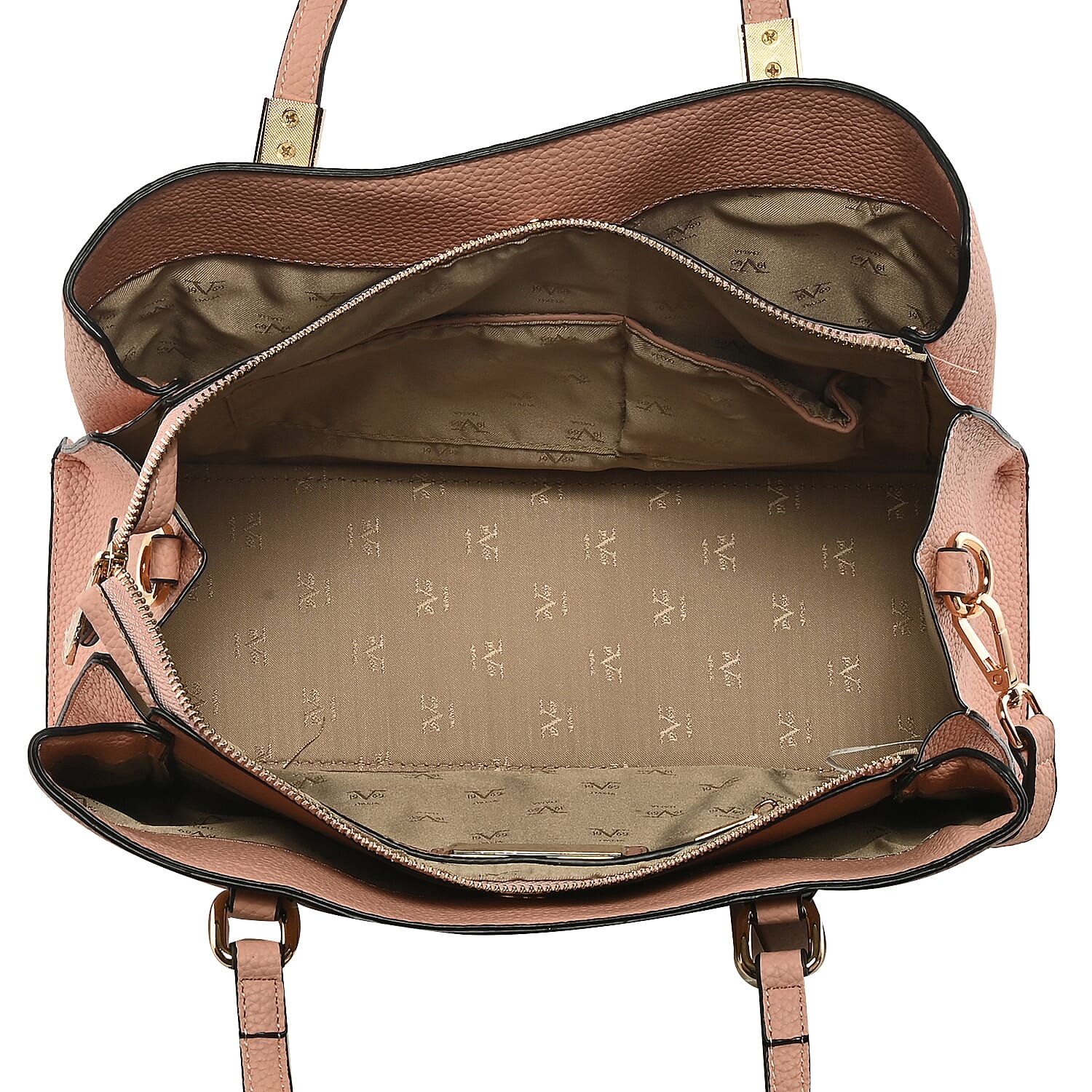 19V69 ITALIA by Alessandro Versace Litchi Pattern Handbag with Detachable Shoulder Strap and Zipper Closure (Size 33x11x22 Cm) - Pink