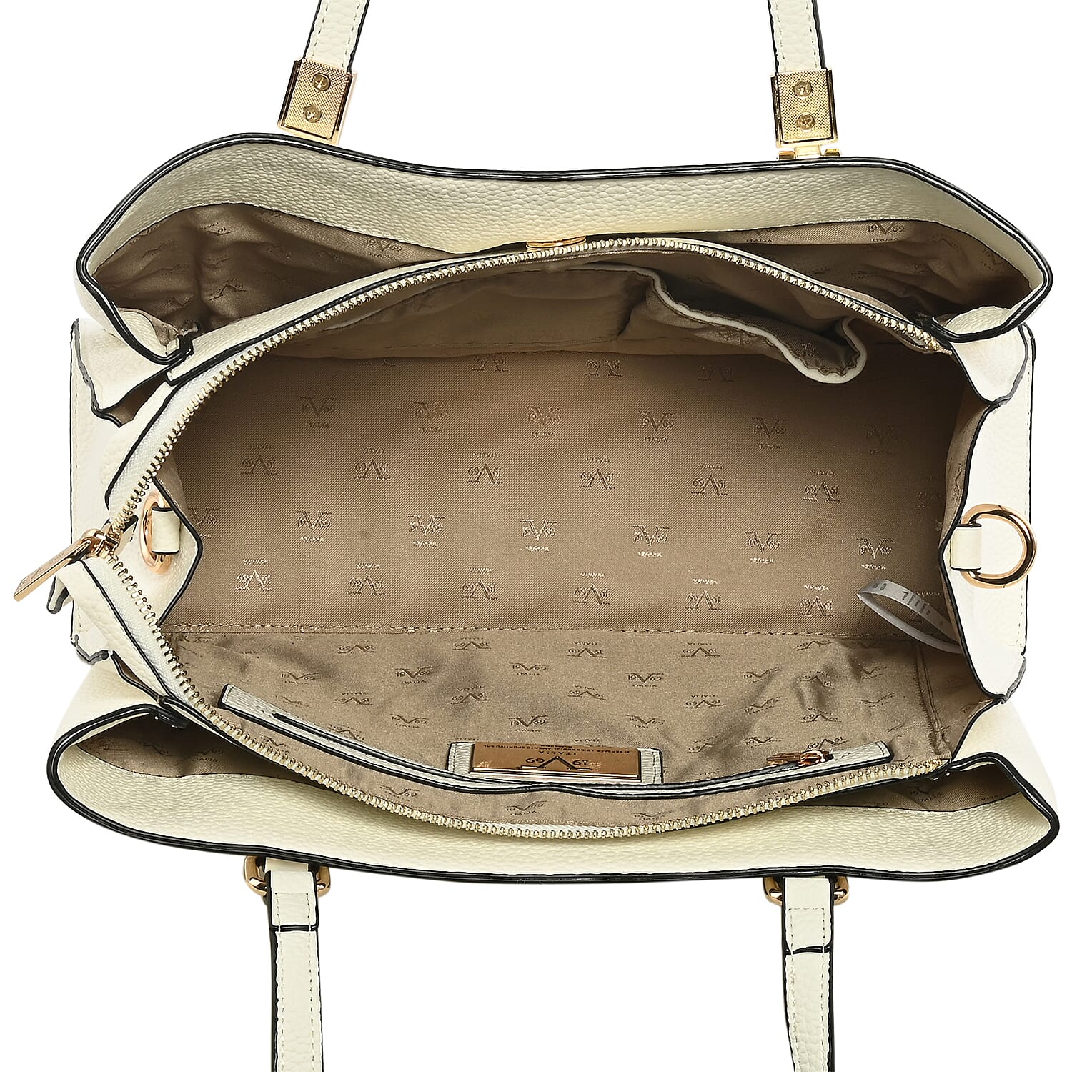 19V69 ITALIA by Alessandro Versace Litchi Pattern Handbag with Detachable Shoulder Strap and Zipper Closure (Size 33x11x22 Cm) - White