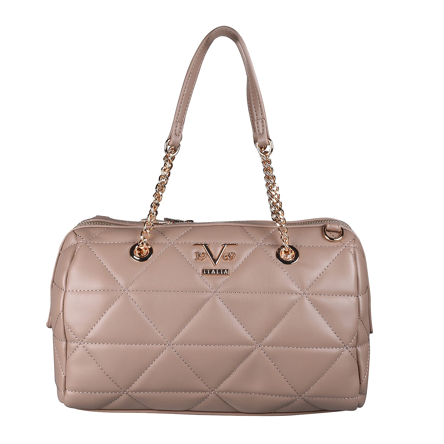 19V69 ITALIA by Alessandro Versace Quilted Pattern Crossbody Bag with Detachable Strap (Size 27x10x18cm) - Dark Beige