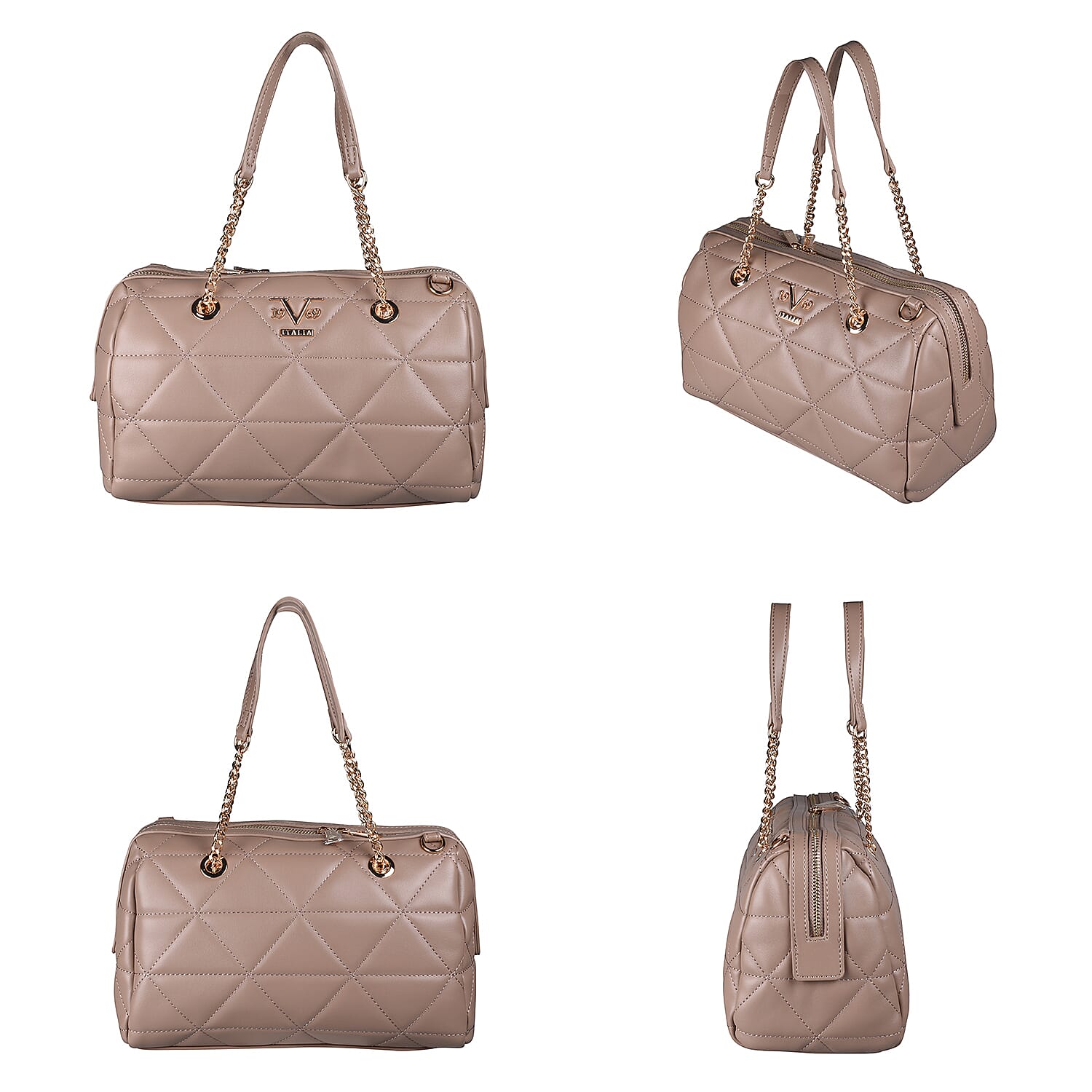 19V69 ITALIA by Alessandro Versace Quilted Pattern Crossbody Bag with Detachable Strap (Size 27x10x18cm) - Dark Beige