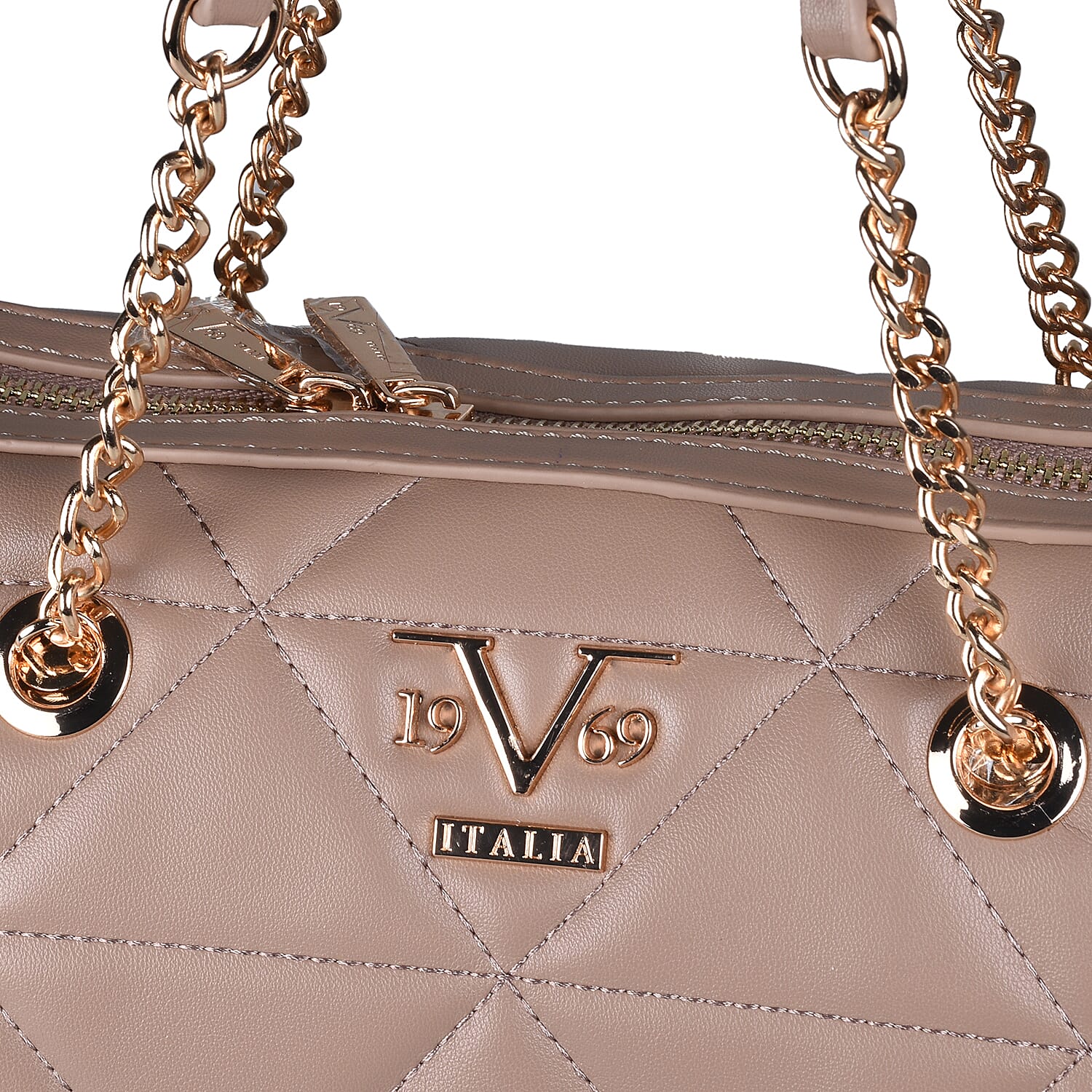 19V69 ITALIA by Alessandro Versace Quilted Pattern Crossbody Bag with Detachable Strap (Size 27x10x18cm) - Dark Beige