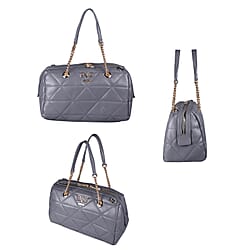 19V69 ITALIA by Alessandro Versace Quilted Pattern Crossbody Bag with Detachable Strap (Size 27x10x18cm) - Dark Beige