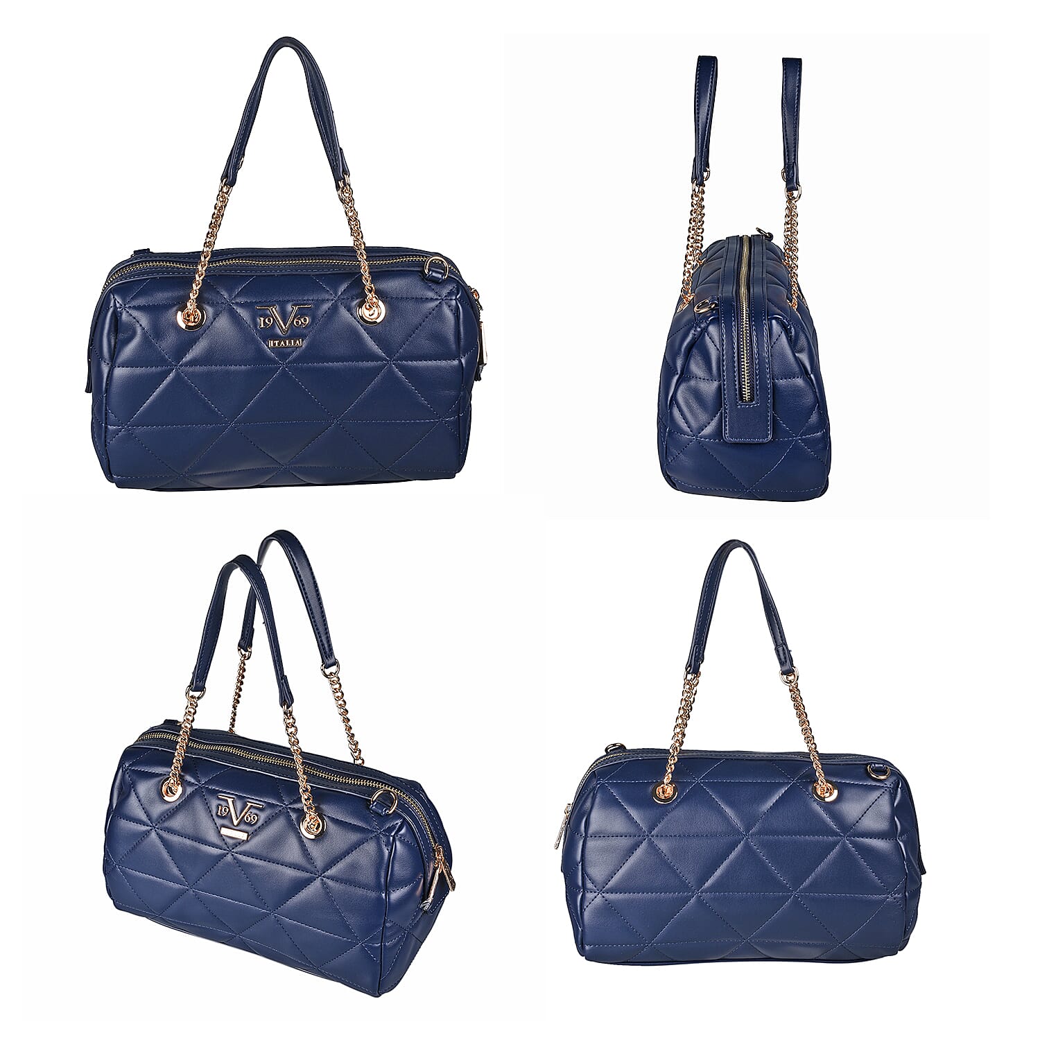 19V69 ITALIA by Alessandro Versace Quilted Pattern Crossbody Bag with Detachable Strap (Size 27x10x18cm) - Navy