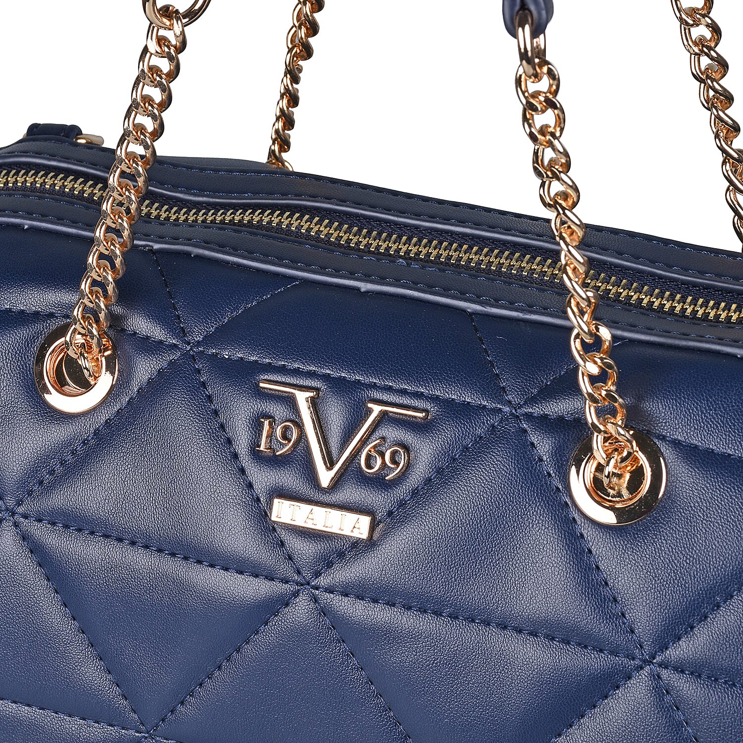 19V69 ITALIA by Alessandro Versace Quilted Pattern Crossbody Bag with Detachable Strap (Size 27x10x18cm) - Navy