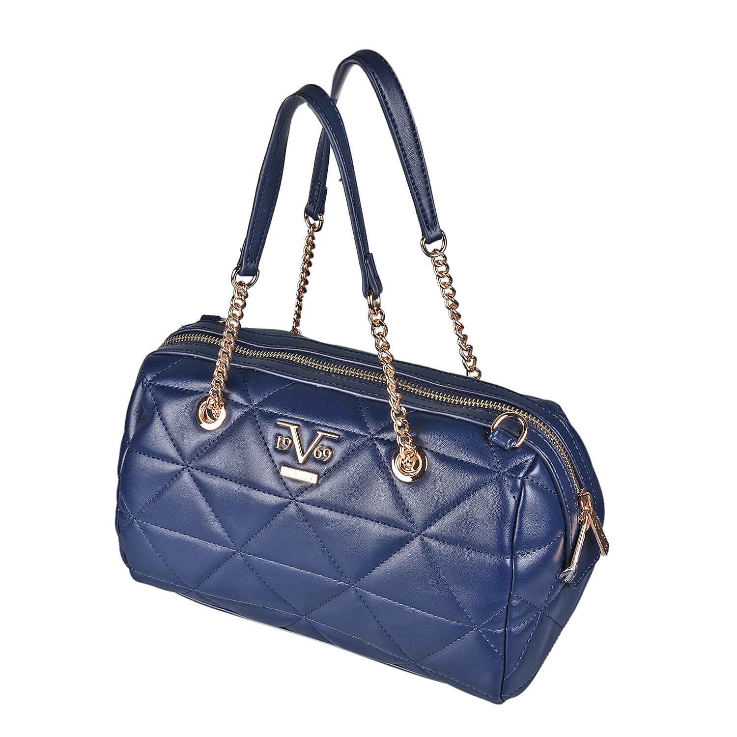 19V69 ITALIA by Alessandro Versace Quilted Pattern Crossbody Bag with Detachable Strap (Size 27x10x18cm) - Navy