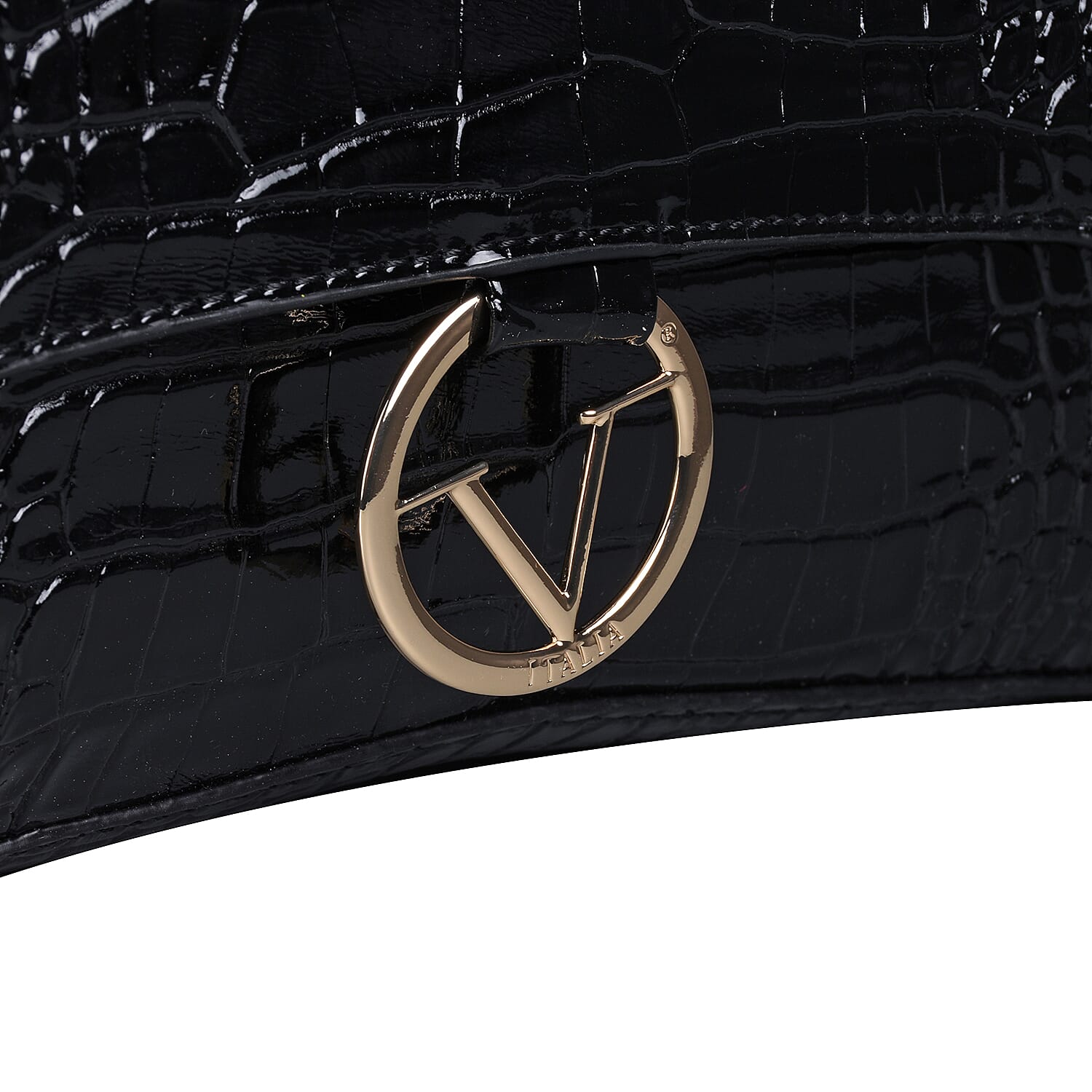 19V69 ITALIA by Alessandro Versace Crocodile Pattern Satchel Bag with Detachable Stap and Metallic Clasp Closure (Size 35x23.5x13cm) - Black