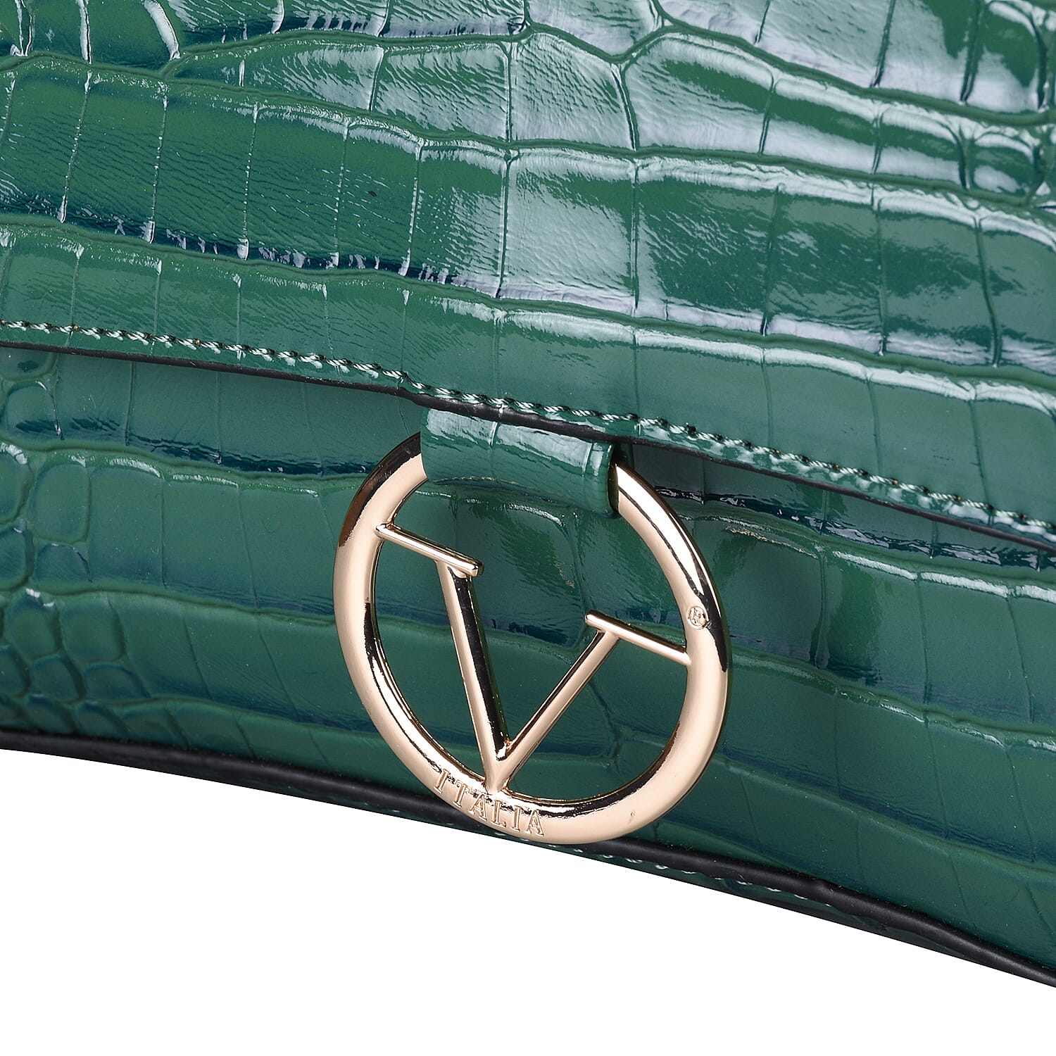 19V69 ITALIA by Alessandro Versace Crocodile Pattern Satchel Bag with Detachable Stap and Metallic Clasp Closure (Size 35x23.5x13cm) - Green