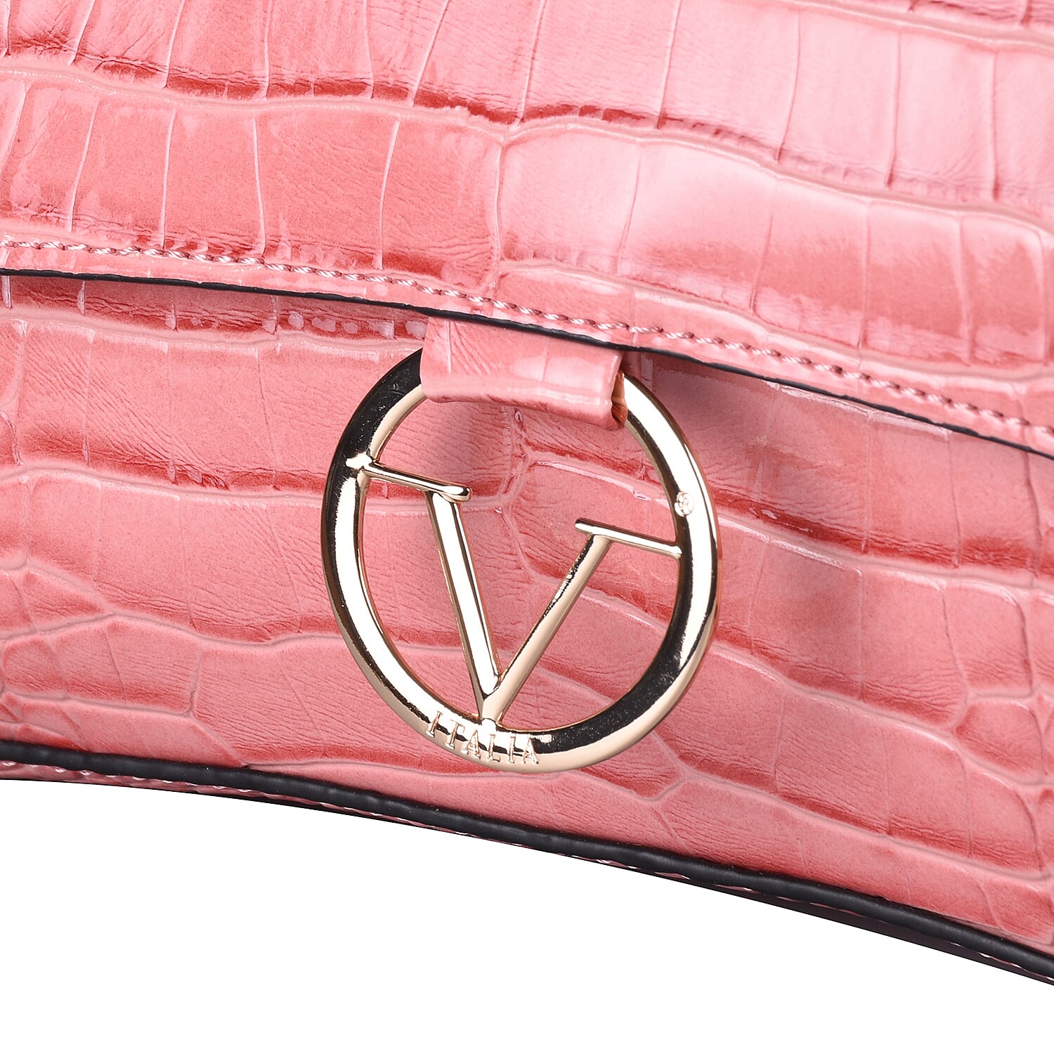 19V69 ITALIA by Alessandro Versace Crocodile Pattern Satchel Bag with Detachable Stap and Metallic Clasp Closure (Size 35x23.5x13Cm) - Pink