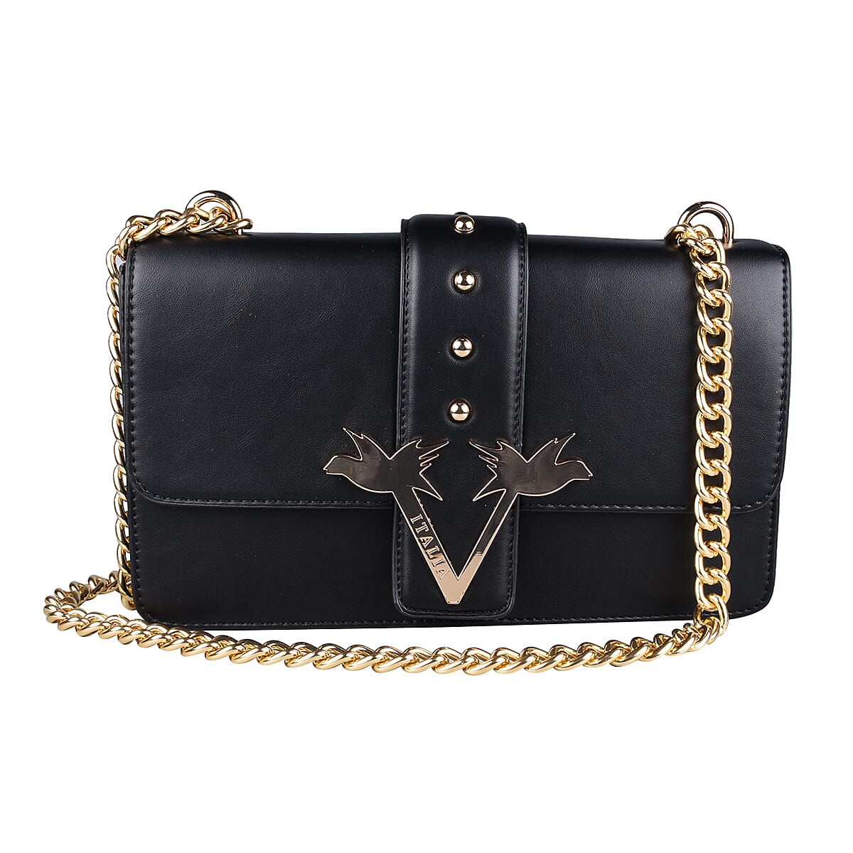 19V69 ITALIA by Alessandro Versace Crossbody Bag with Magnetic Clasp Closure and Chain Strap (Size 25x16x7cm) - Black