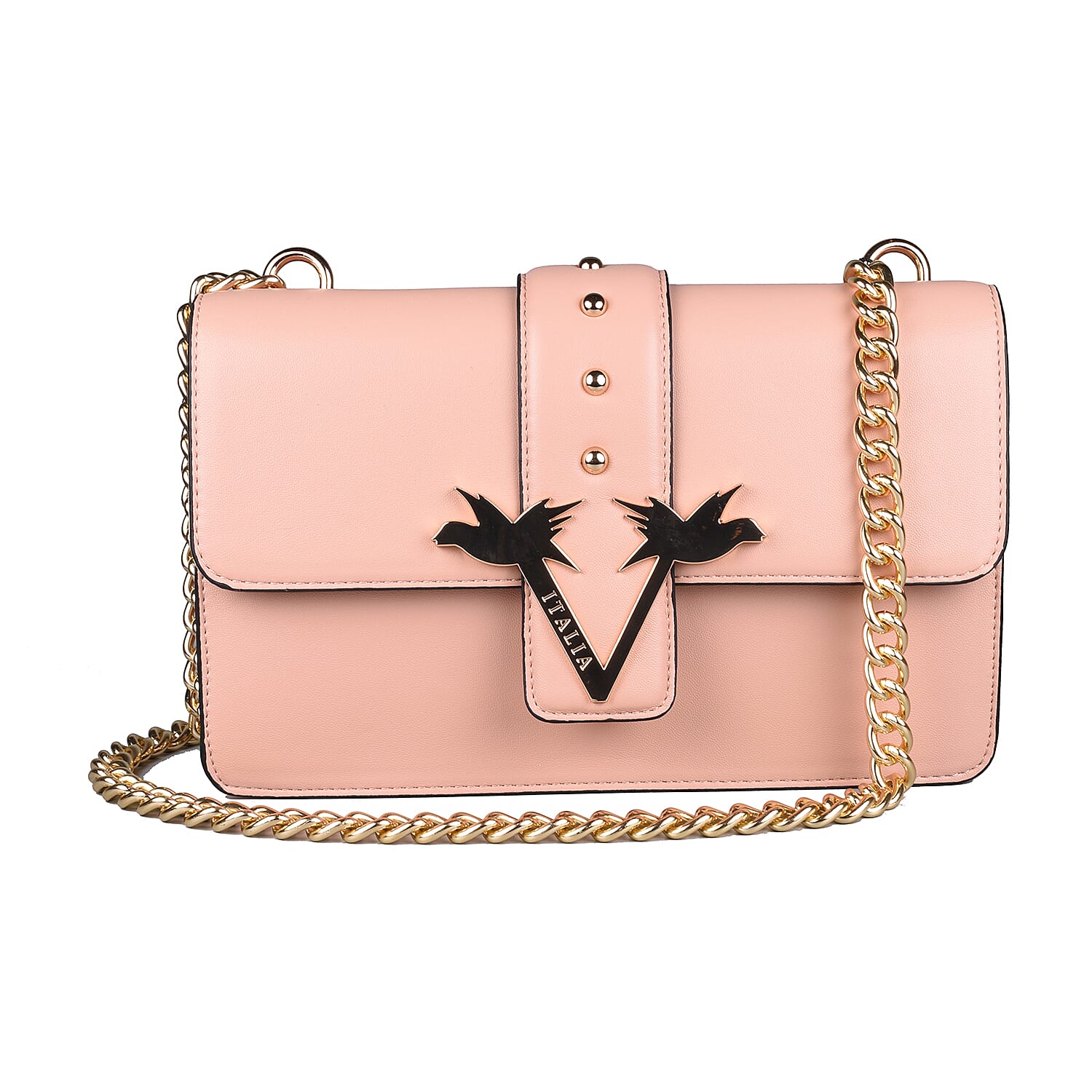 19V69 ITALIA by Alessandro Versace Crossbody Bag with Magnetic Clasp Closure and Chain Strap (Size 27x6x17cm) - Pink