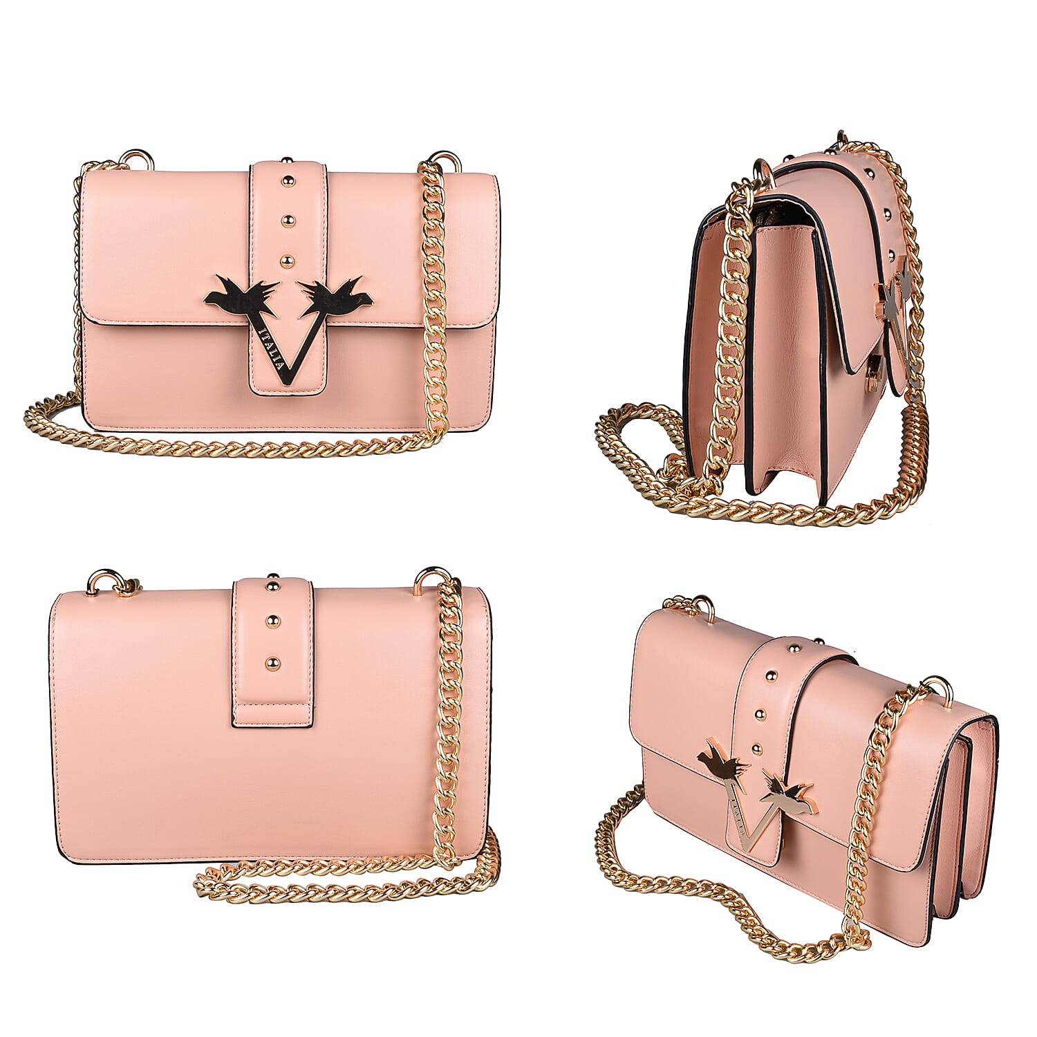 19V69 ITALIA by Alessandro Versace Crossbody Bag with Magnetic Clasp Closure and Chain Strap (Size 27x6x17cm) - Pink