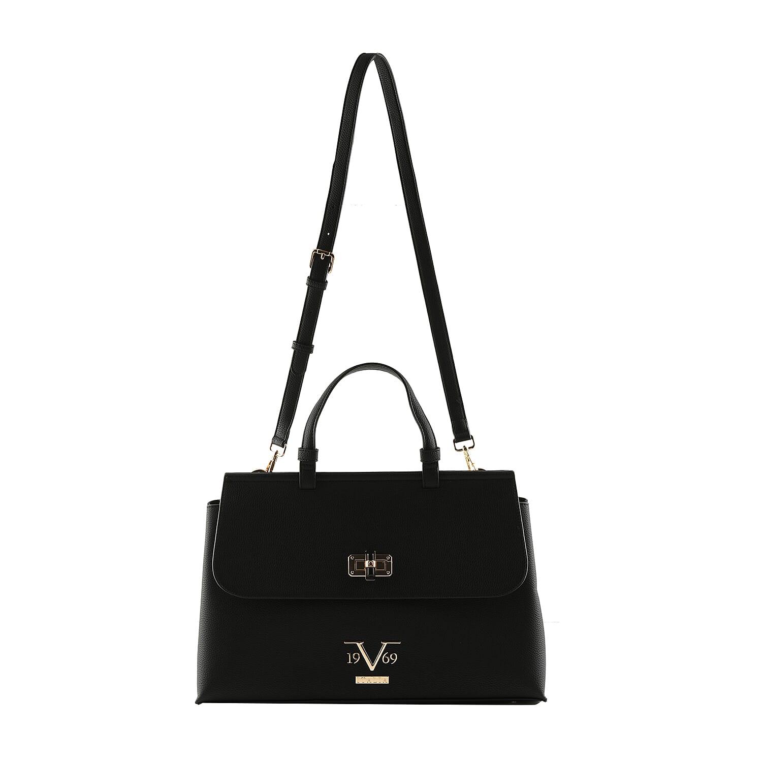 19V69 ITALIA by Alessandro Versace Litchi Pattern Tote Bag with Detachable Shoulder Strap - Black