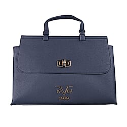 19V69 ITALIA by Alessandro Versace Litchi Pattern Tote Bag with Detachable Shoulder Strap (Size 40x15x23 Cm) - Navy