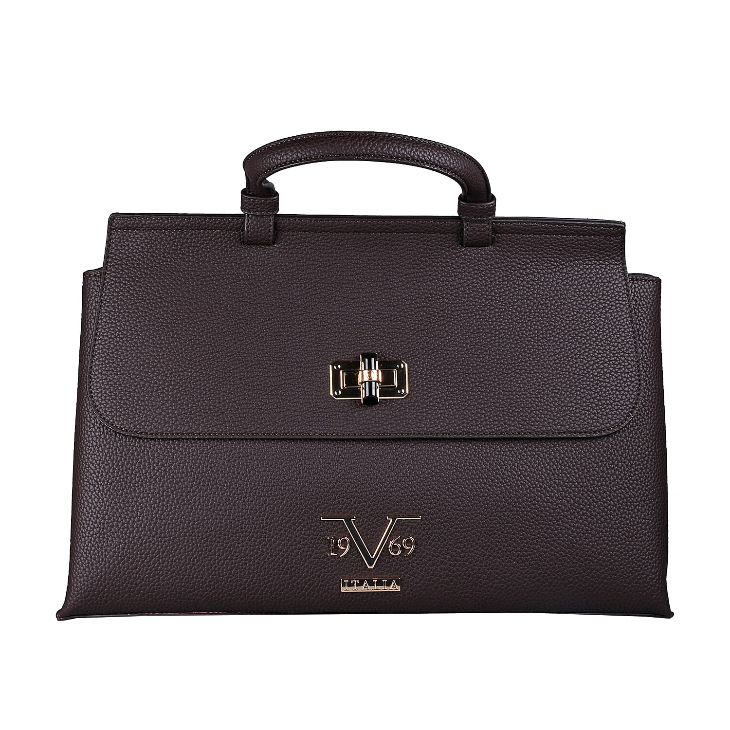 19V69 ITALIA by Alessandro Versace Litchi Pattern Tote Bag with Detachable Shoulder Strap (Size 40x15x23 Cm) - Brown