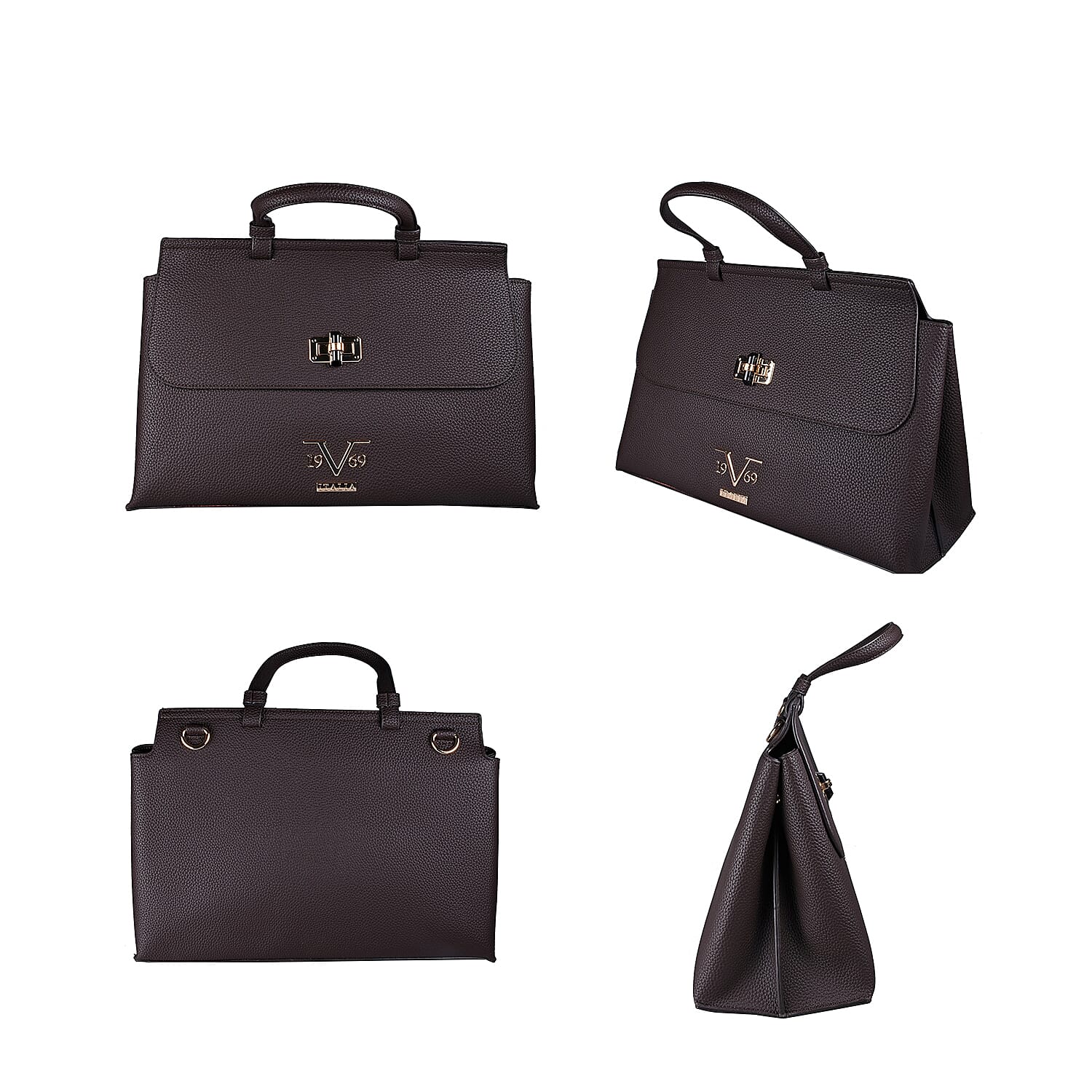 19V69 ITALIA by Alessandro Versace Litchi Pattern Tote Bag with Detachable Shoulder Strap (Size 40x15x23 Cm) - Brown