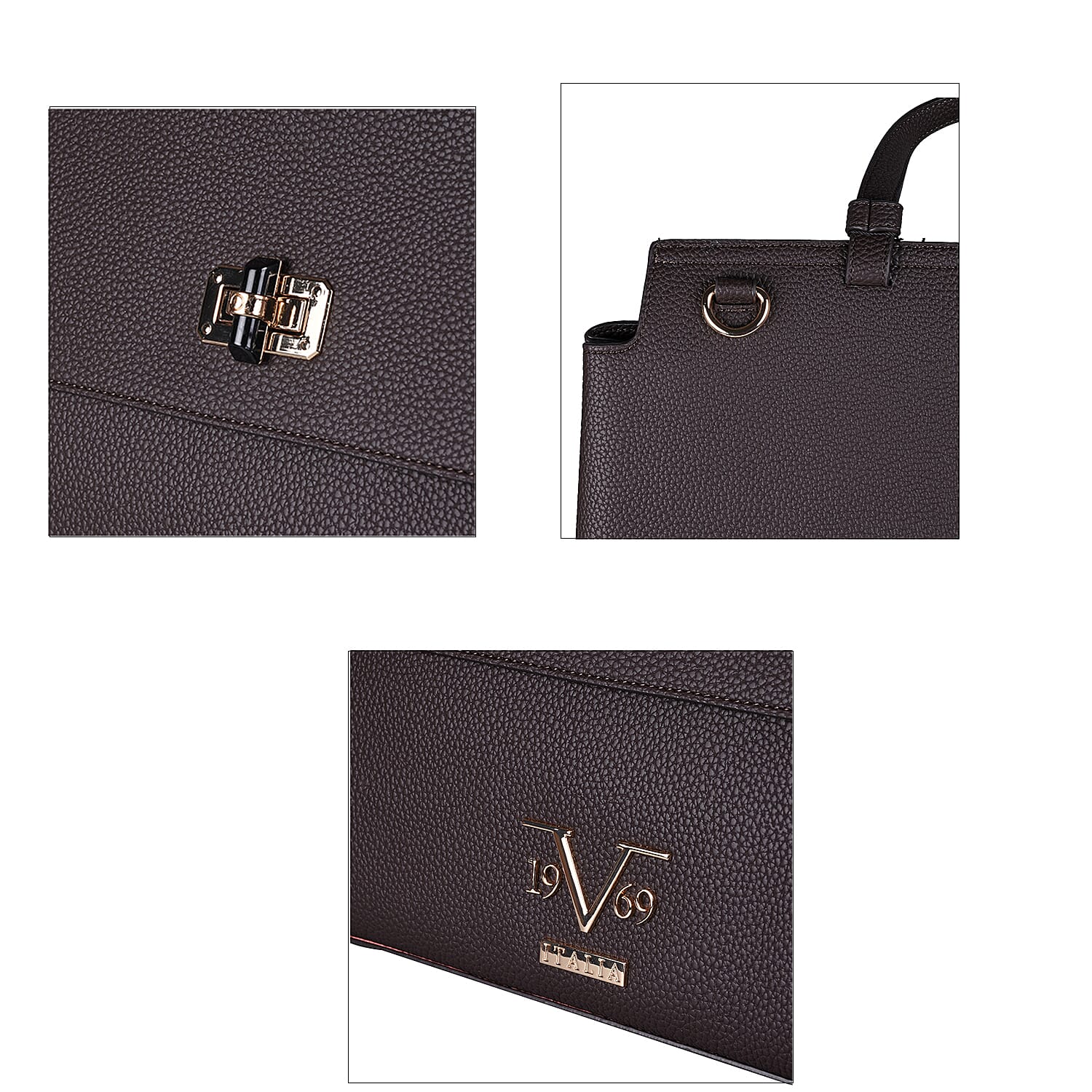 19V69 ITALIA by Alessandro Versace Litchi Pattern Tote Bag with Detachable Shoulder Strap (Size 40x15x23 Cm) - Brown