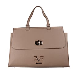 19V69 ITALIA by Alessandro Versace Litchi Pattern Tote Bag with Detachable Shoulder Strap (Size 40x15x23 Cm) - Dark Grey