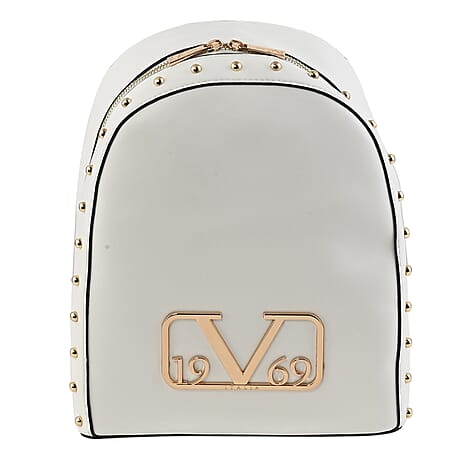 19V69 ITALIA by Alessandro Versace Backpack Bag with Zipper Closure - White