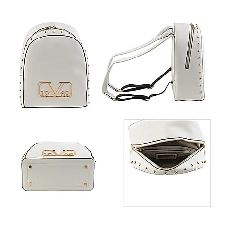 19V69 ITALIA by Alessandro Versace Backpack Bag with Zipper Closure - White