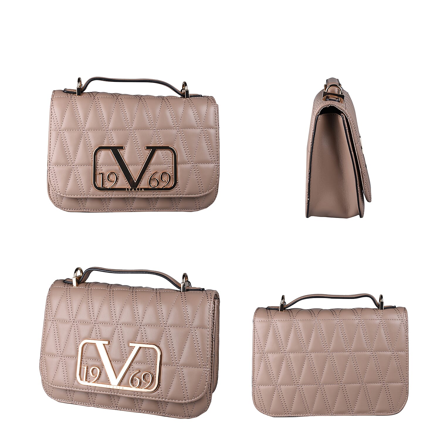 19V69 ITALIA by Alessandro Versace Quilted Pattern Crossbody Bag with Detachable Chain Strap (Size 22x14x8Cm) - Dark Beige