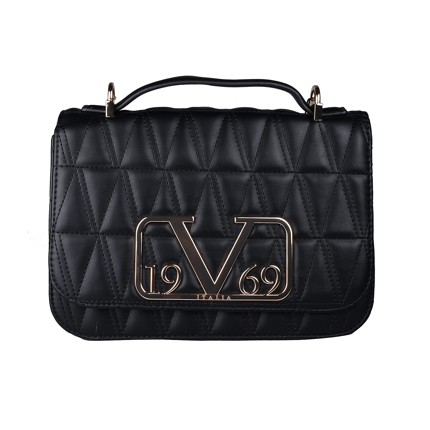 19V69 ITALIA by Alessandro Versace Quilted Pattern Crossbody Bag with Detachable Chain Strap - Black