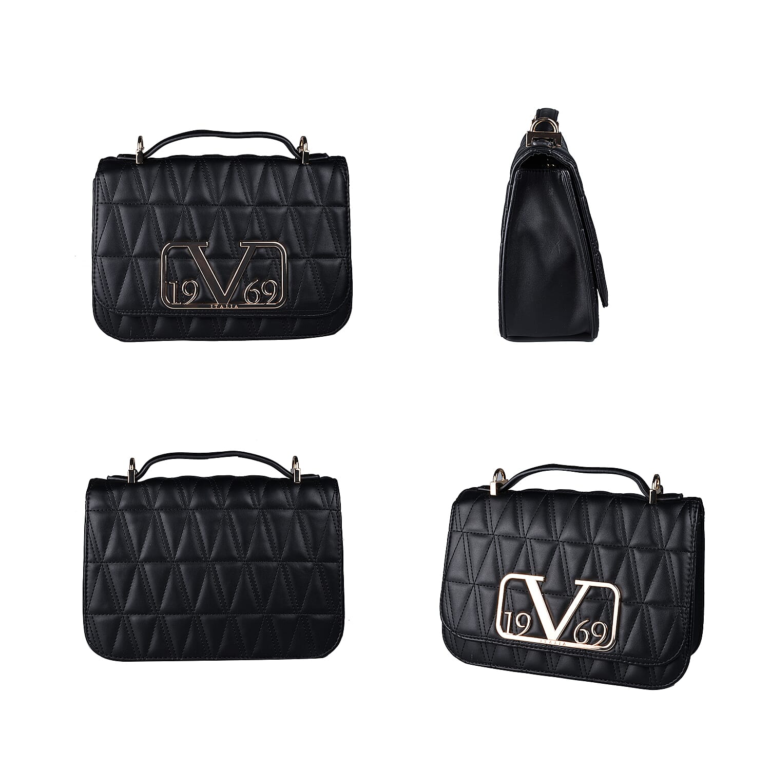 19V69 ITALIA by Alessandro Versace Quilted Pattern Crossbody Bag with Detachable Chain Strap - Black