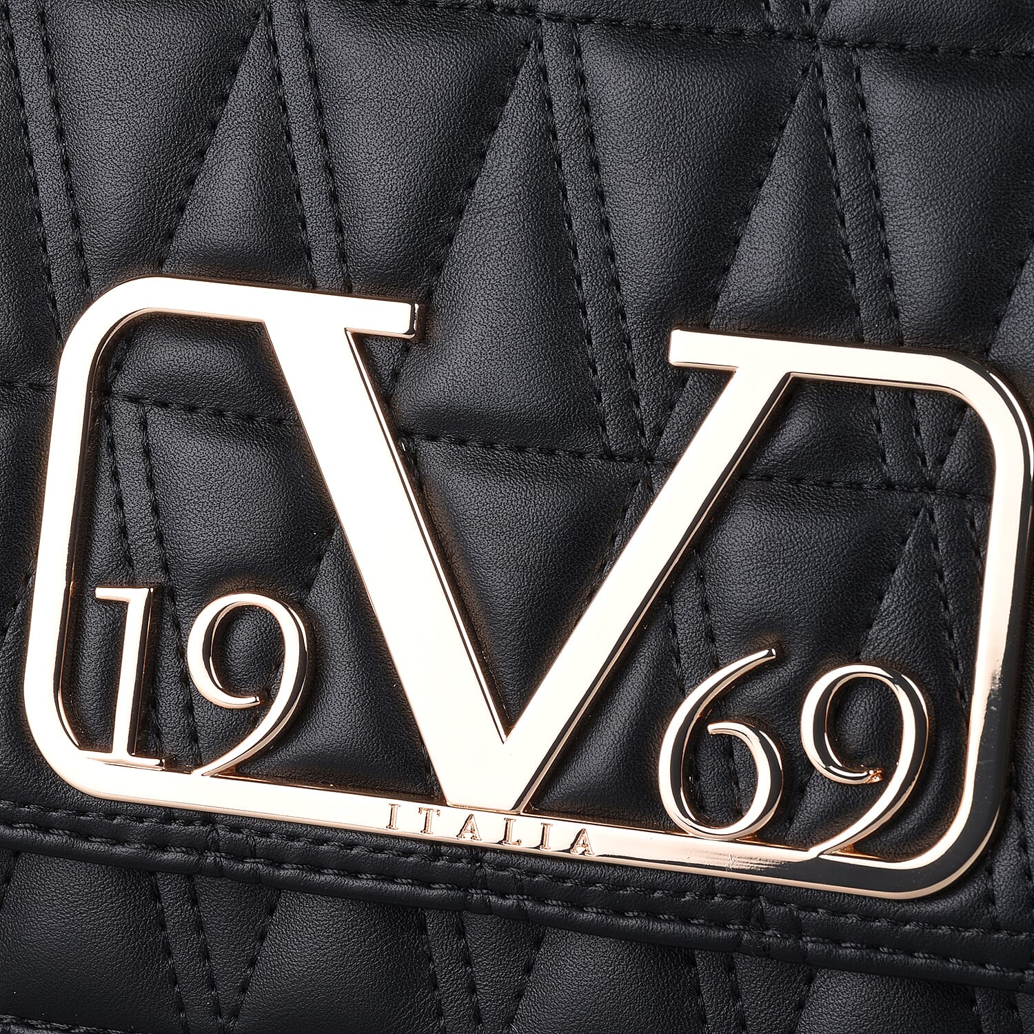 19V69 ITALIA by Alessandro Versace Quilted Pattern Crossbody Bag with Detachable Chain Strap - Black