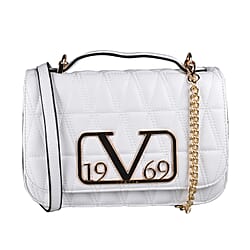 19V69 ITALIA by Alessandro Versace Quilted Pattern Crossbody Bag with Detachable Chain Strap (Size 22x14x8Cm) - White