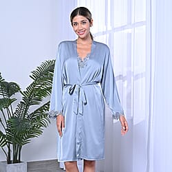 DOD - 2 Piece Set - LA MAREY Solid Robe and Chemise with Adjustable Shoulder Strap (Size M/L,12-16) - Grey