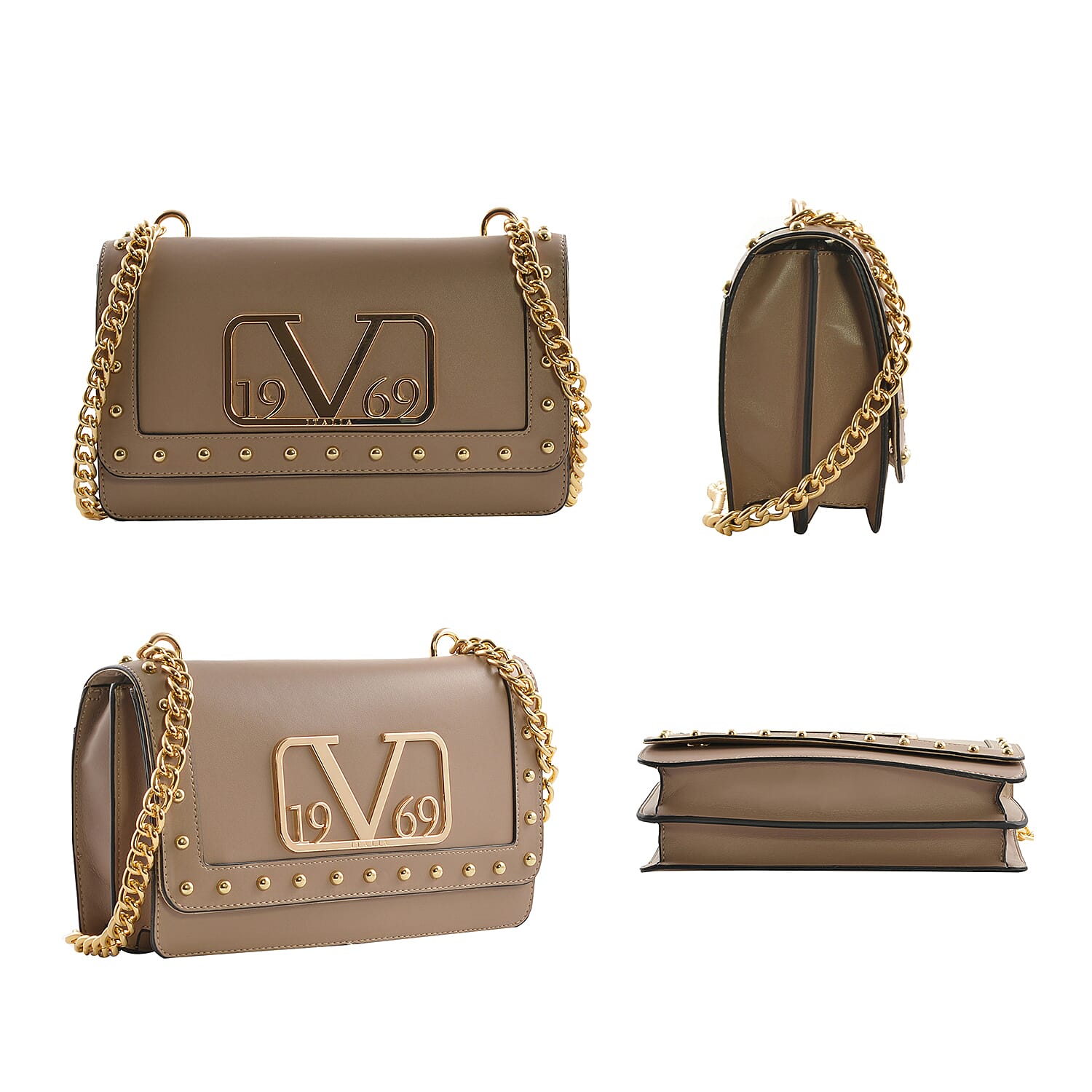 19V69 ITALIA by Alessandro Versace Crossbody Bag Detachable with Chain Strap - Dark Beige