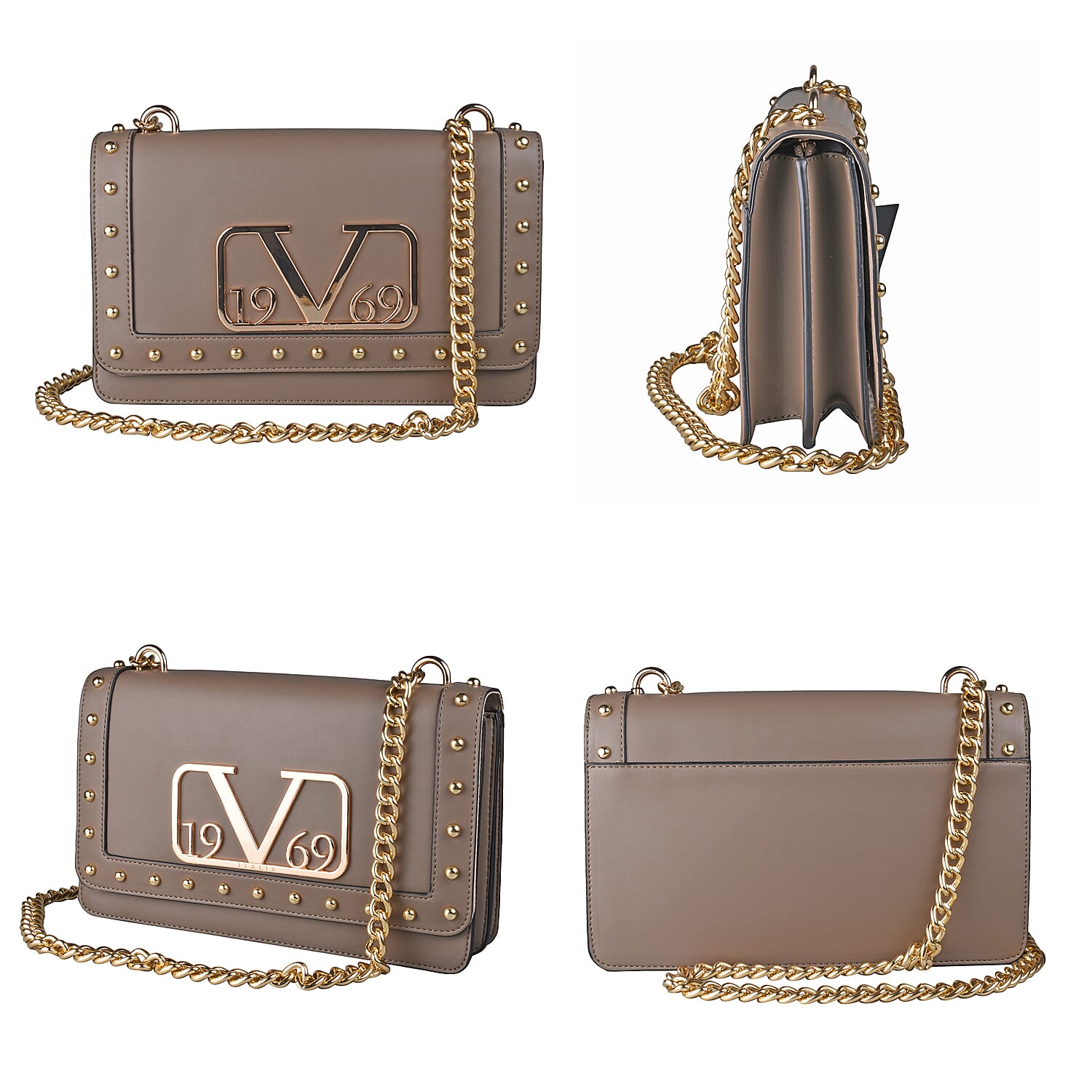 19V69 ITALIA by Alessandro Versace Crossbody Bag Detachable with Chain Strap (Size 27x6x17Cm) - Brown