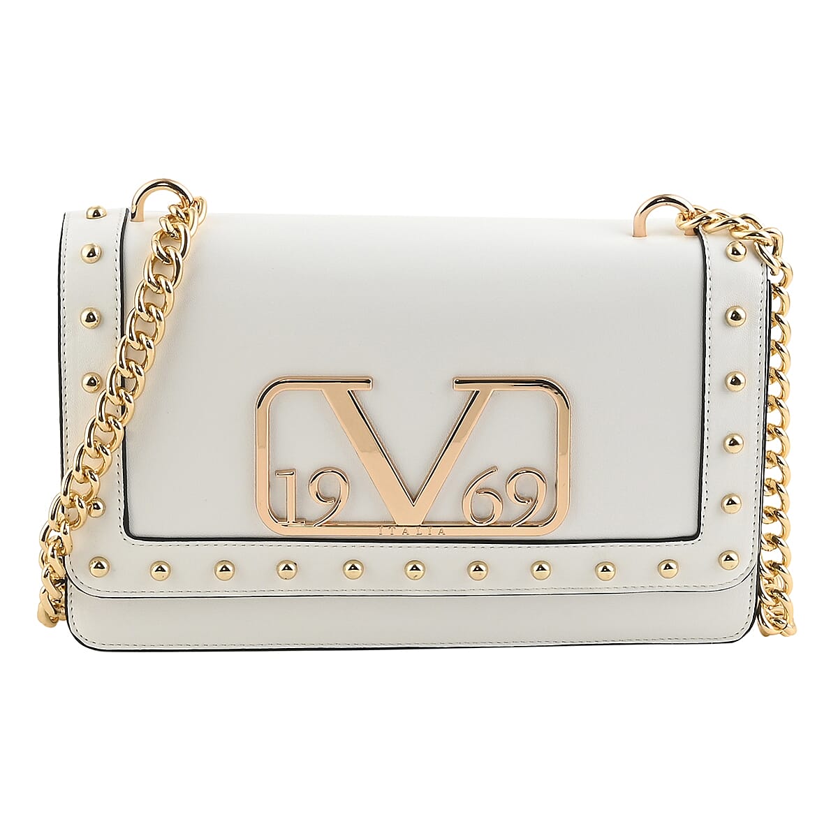 19V69 ITALIA by Alessandro Versace Crossbody Bag Detachable with Chain Strap (Size 27x6x17Cm) - White
