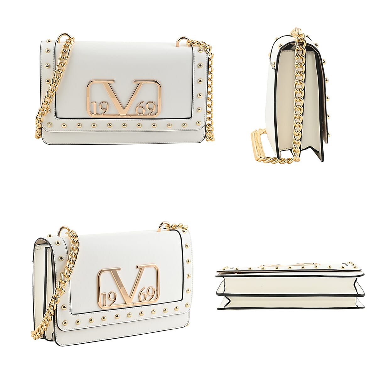 19V69 ITALIA by Alessandro Versace Crossbody Bag Detachable with Chain Strap (Size 27x6x17Cm) - White