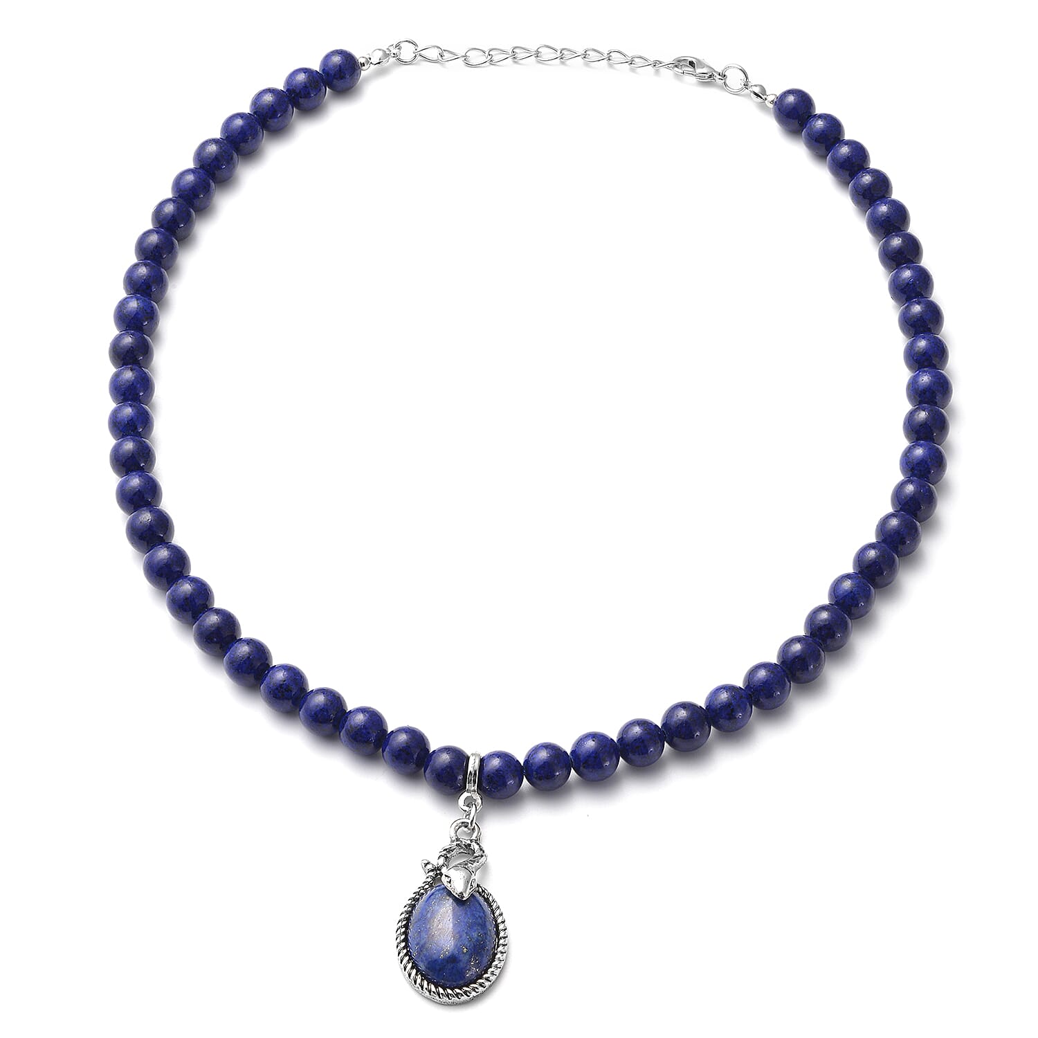 Lapis Lazuli Beads Necklace (Size - 18 with 2 inch Extender) in Silver Tone 228.00 Ct.