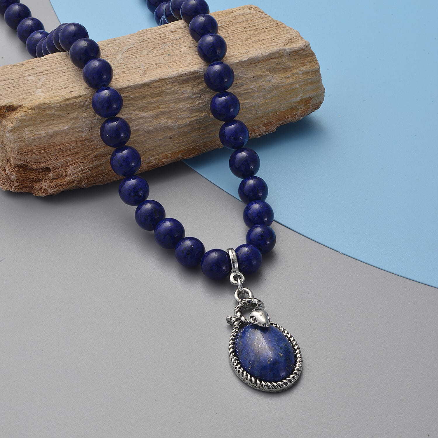 Lapis Lazuli Beads Necklace (Size - 18 with 2 inch Extender) in Silver Tone 228.00 Ct.