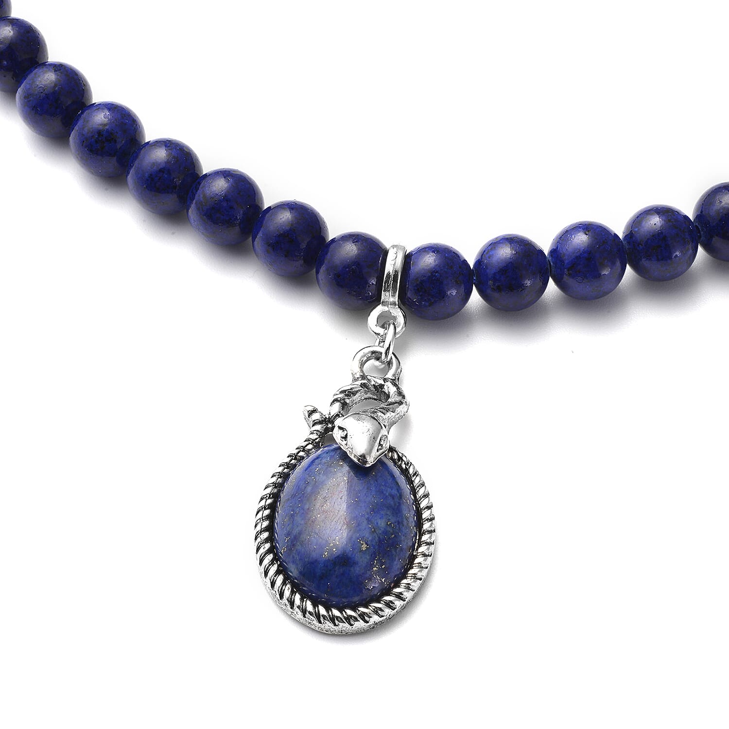 Lapis Lazuli Beads Necklace (Size - 18 with 2 inch Extender) in Silver Tone 228.00 Ct.