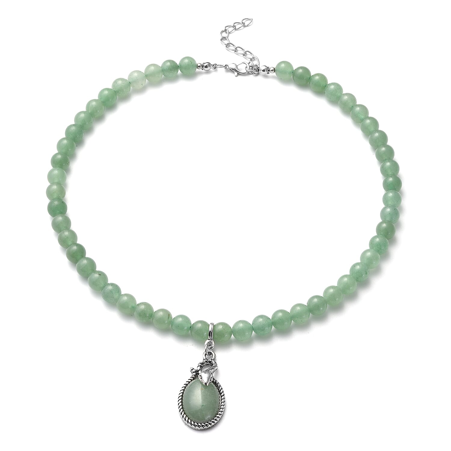 Green Aventurine Beads Necklace (Size - 18 with 2 inch Extender) in Silver Tone 221.00Ct.