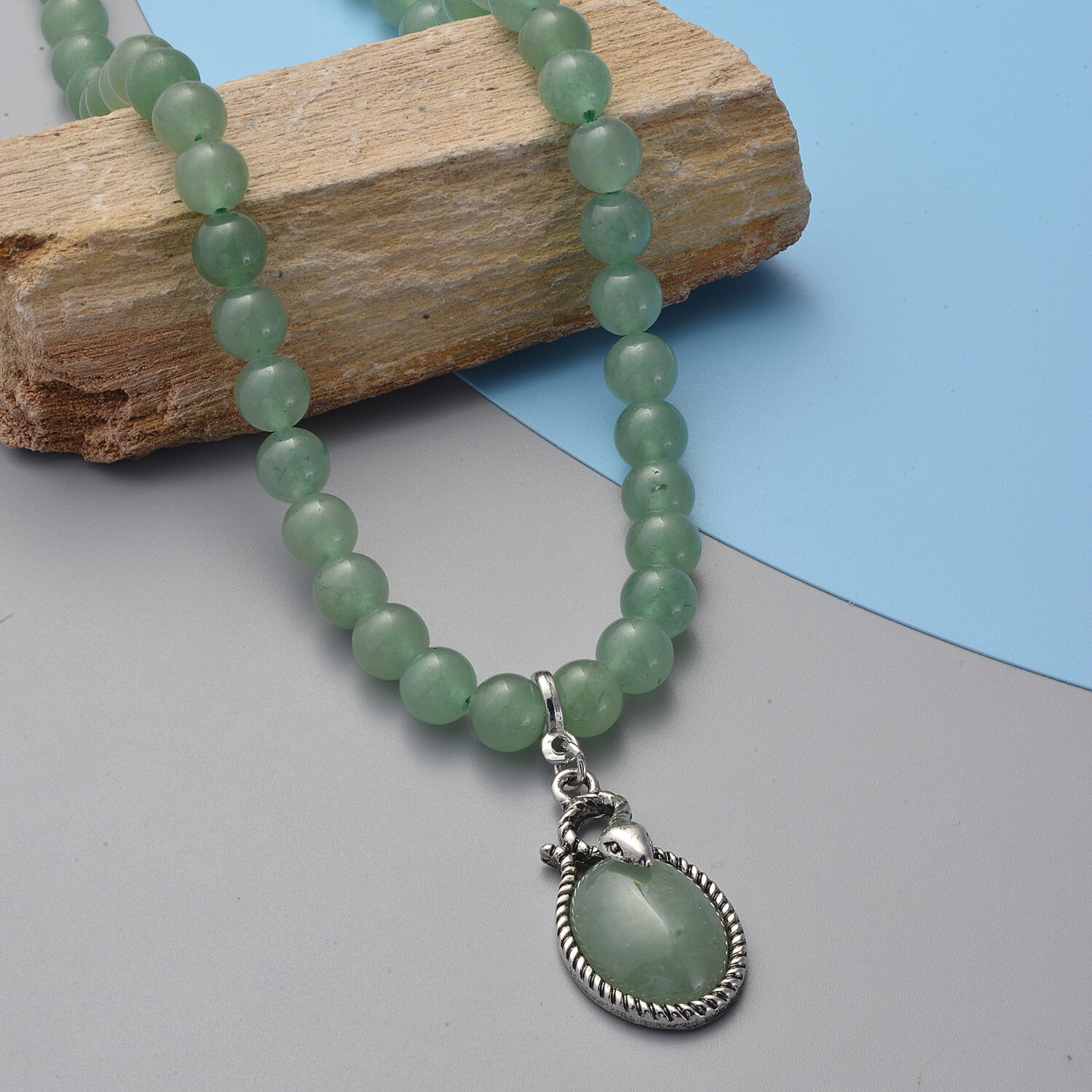 Green Aventurine Beads Necklace (Size - 18 with 2 inch Extender) in Silver Tone 221.00Ct.