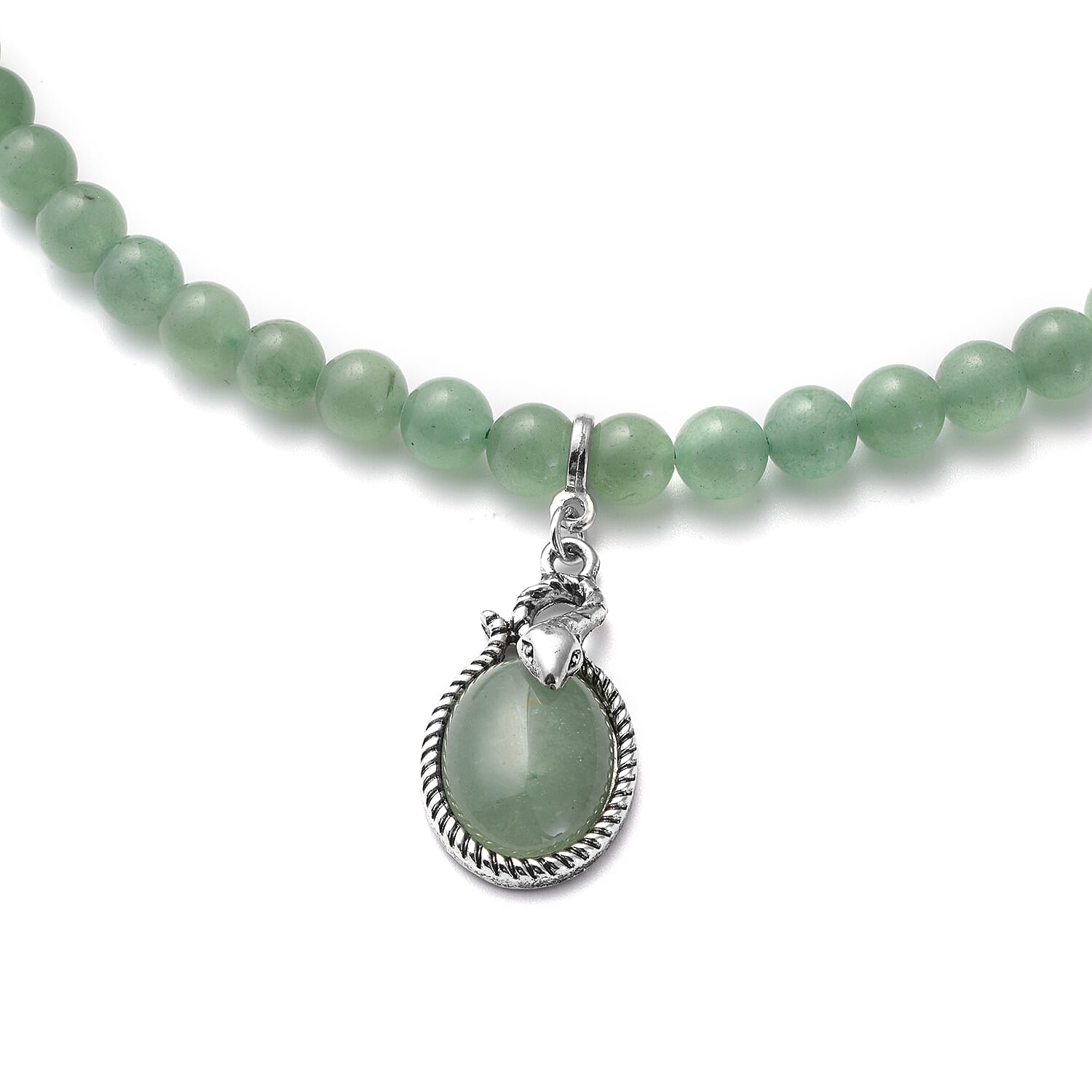 Green Aventurine Beads Necklace (Size - 18 with 2 inch Extender) in Silver Tone 221.00Ct.